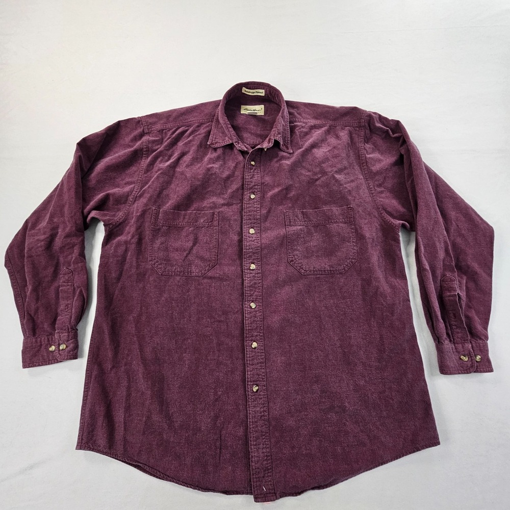 Eddie Bauer Bainbridge Flannel Maroon Long Sleeve Button-Up Shirt Men's XLT